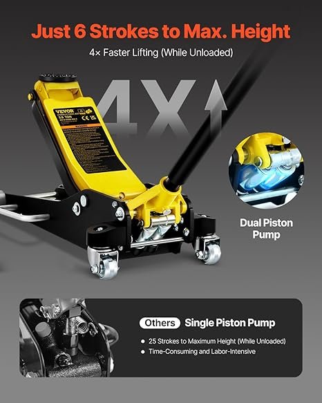 VEVOR 3 Ton Low Profile , Aluminum and Steel Racing Floor Jack with Dual Pistons Quick Lift Pump for Sport Utility Vehicle