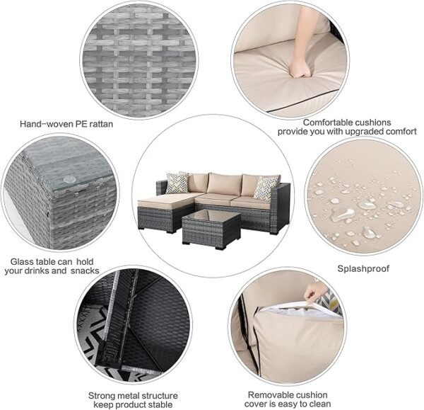 Shintenchi 3 Pieces Patio Furniture Set,All-Weather Rattan Patio Conversation Set