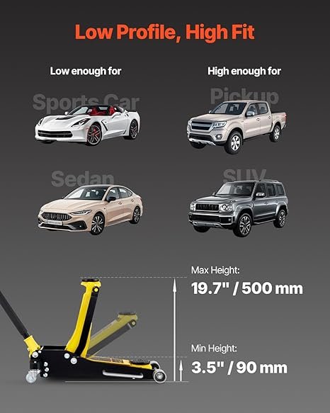 VEVOR 3 Ton Low Profile , Aluminum and Steel Racing Floor Jack with Dual Pistons Quick Lift Pump for Sport Utility Vehicle