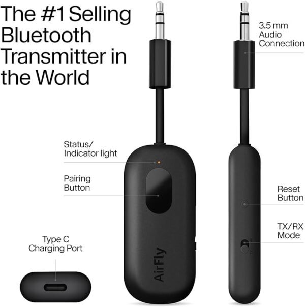Twelve South AirFly Pro | Bluetooth Wireless Transmitter/Receiver Adapter for 2 Headphones