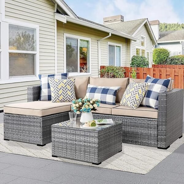 Shintenchi 3 Pieces Patio Furniture Set,All-Weather Rattan Patio Conversation Set